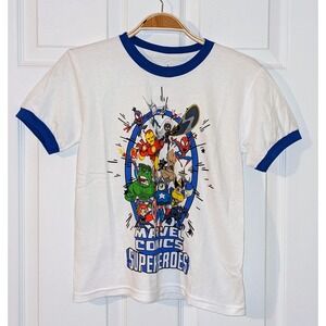 Disney Parks Marvel Comics Superheroes Graphic Tee White Blue  XS‎ NWOT